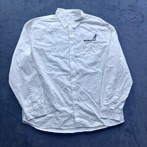 Mack Trucks Mens 2XL White Linen Cotton Blend Long Sleeve Button Up Shirt Logo